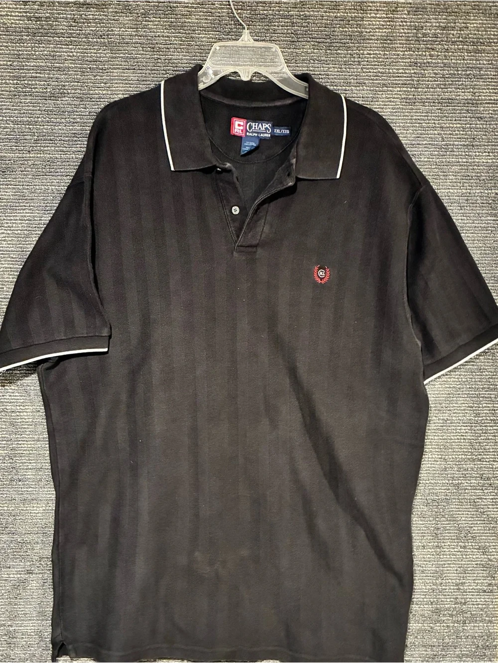 Chaps Ralph Lauren Y2K Vintage Crest Men’s Black Polo Shirt with Contrast Piping